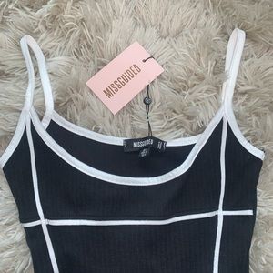 Black Corset Ribbed Mid Knee Dress